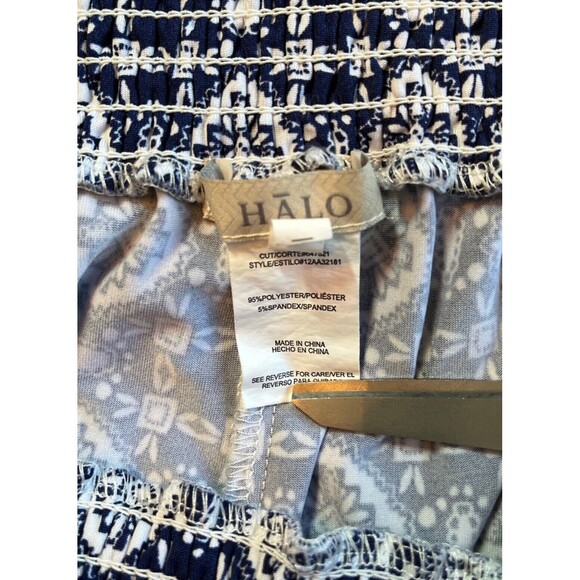 HALO Wide Leg Pull On Pants Women's Blue White Geometric Stretchy Waist Boho XL - Picture 3 of 13